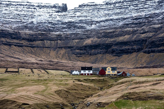 faroe islands houses mountains nature landscape
